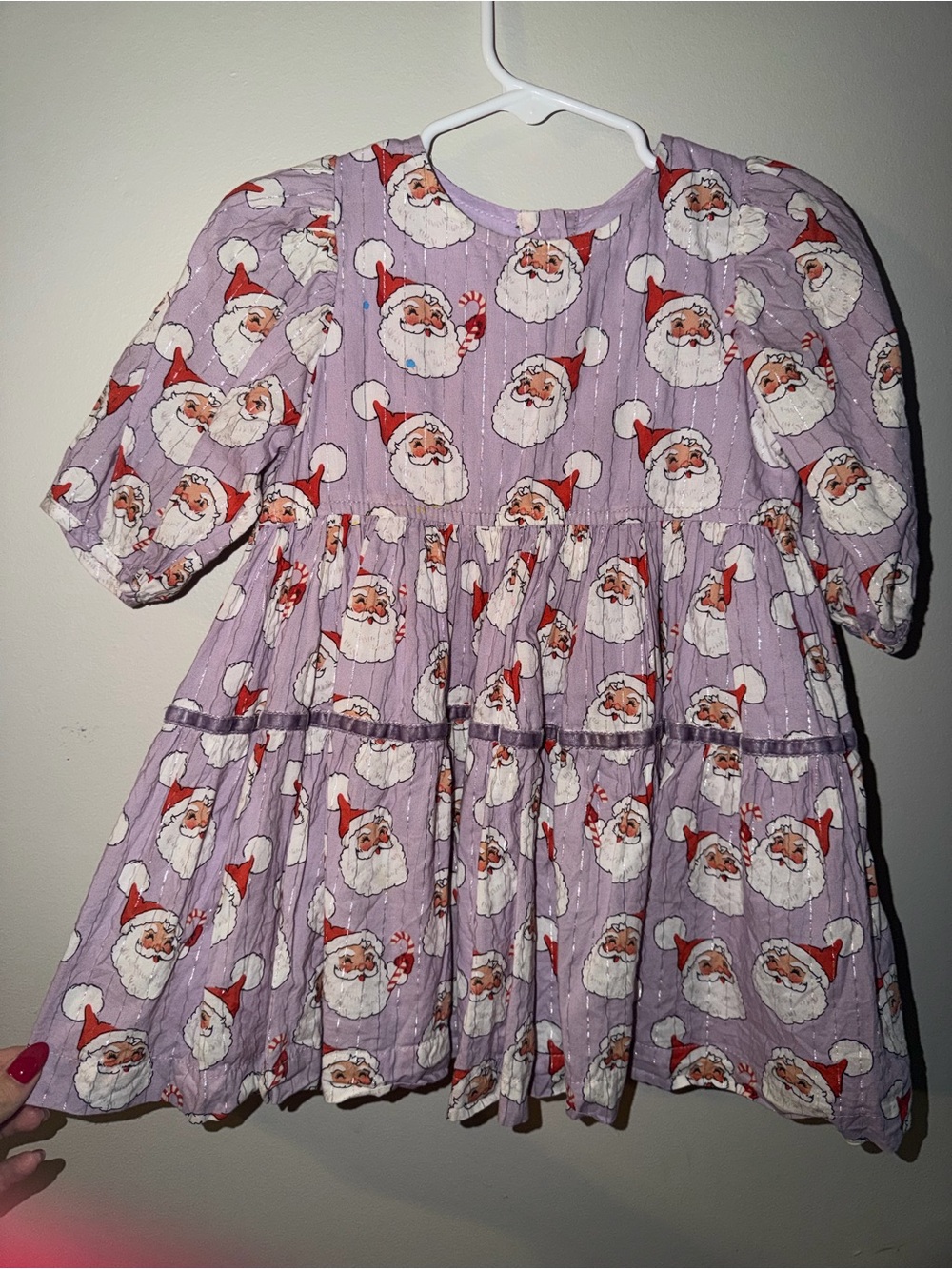 Pink Chicken Lavender Santa Print Holiday Dress